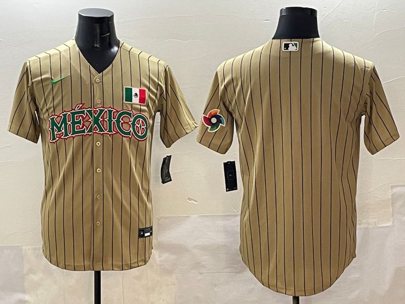 Men Mexico Blank Brown Stripe Joint Name 2025 Nike MLB Jersey style 3